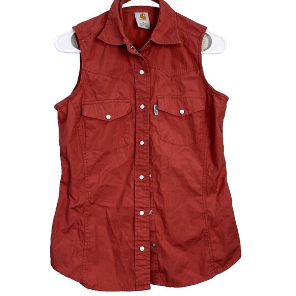 Carhartt Tops - Carhartt Womens Sleeveless Canvas Top Size M Pearl Snap Vest Utility Workwear